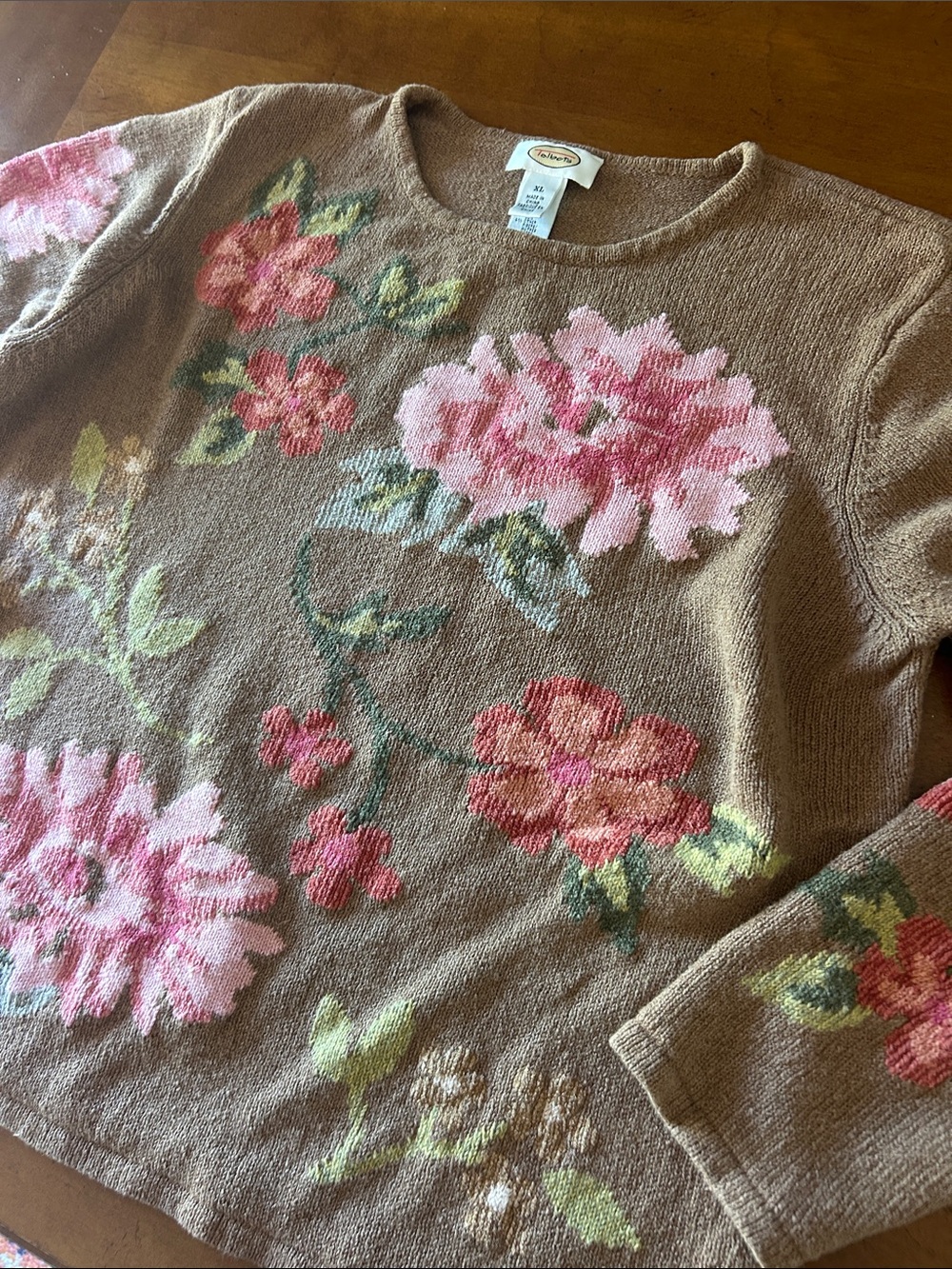 Vintage Talbots Taupe Floral Pullover sweater - Picture 4 of 7